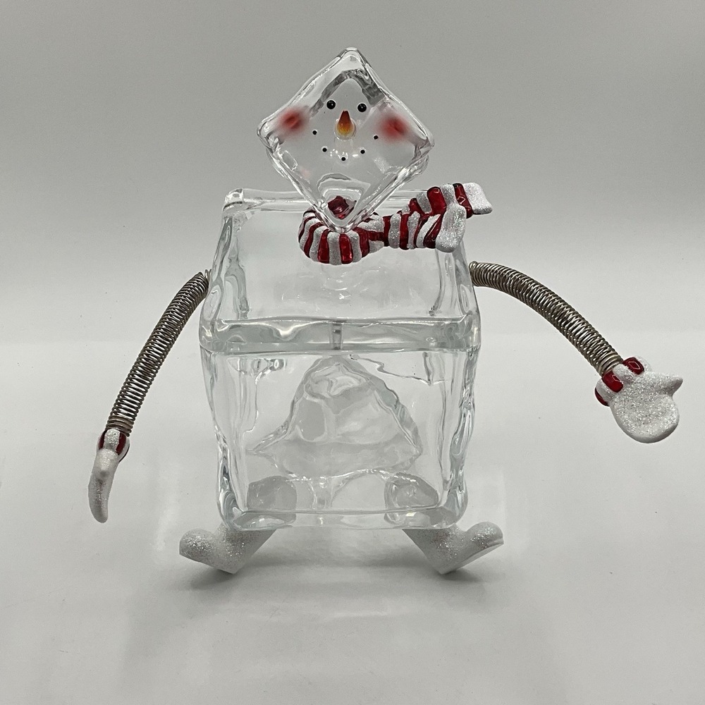 Dept. 56 Acrylic Ice Cube 10" Snowman w/Spring Arms Candy Jar - Unique & HTF
